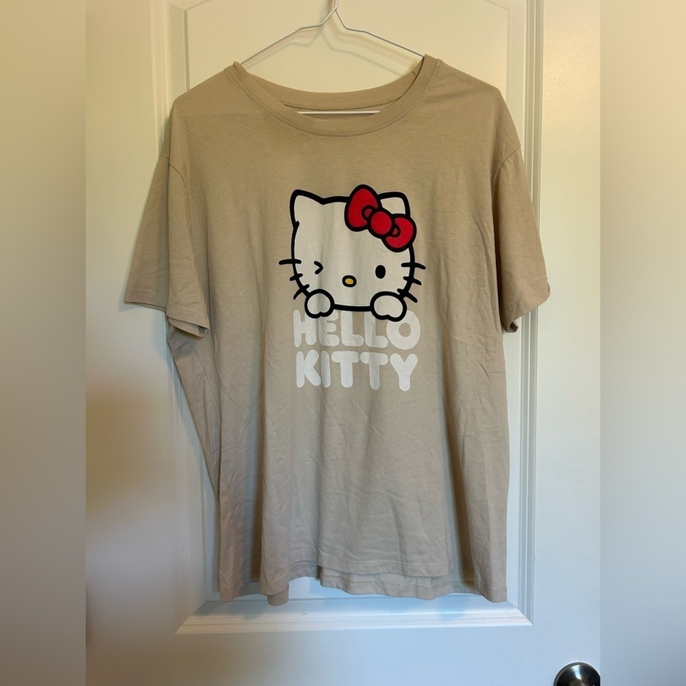 Hello Kitty Beige Short Sleeve Tee with Red Bow